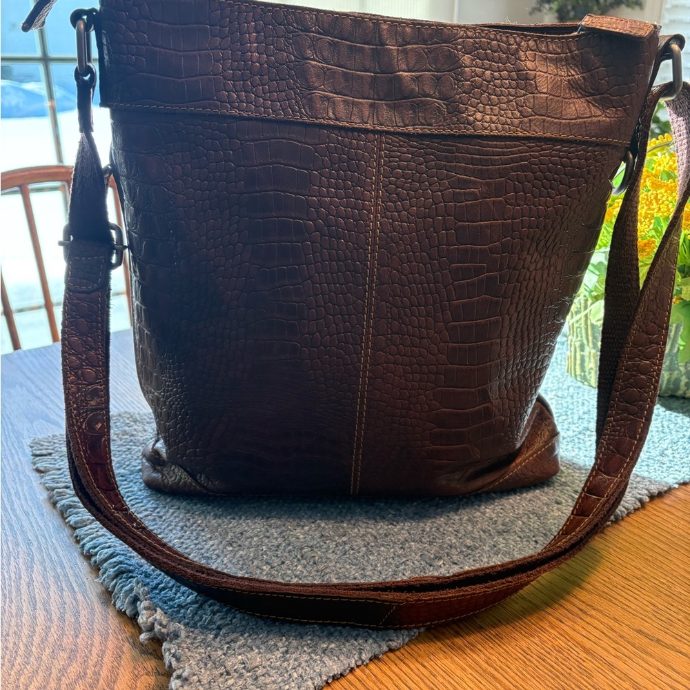 Source Unknown Brown Croc-Embossed Shoulder Bag - image 1